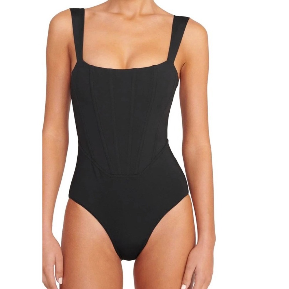 STAUD Adelaide One Piece Swimsuit Black Corset Bodice S25R5103SJ Womens Size M